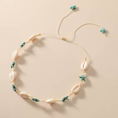 Cowry Puka Sea Shell Necklace with Summer Beach Shell Beaded Choker, Natural Stone Sea Turtle Jewelry detail 6
