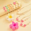 Sea Puka Shell Cowries Woven Choker with Frangipani Bracelet, Summer Beach Shell Plumeria Anklet Necklace 1