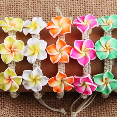 Sea Puka Shell Cowries Woven Choker with Frangipani Bracelet, Summer Beach Shell Plumeria Anklet Necklace detail 2