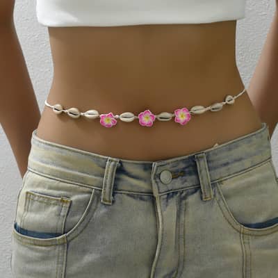 Sea Puka Shell Cowries Woven Choker with Frangipani Bracelet, Summer Beach Shell Plumeria Anklet Necklace detail 4