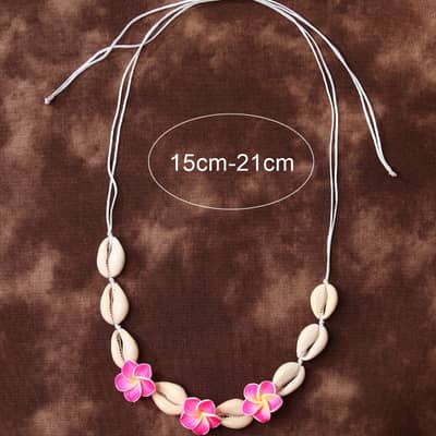 Sea Puka Shell Cowries Woven Choker with Frangipani Bracelet, Summer Beach Shell Plumeria Anklet Necklace detail 5