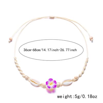 Trendy Handmade Puka Shell Cowries Woven Choker Hawaii Summer Holiday Gifts Jewelry Cute Plumeria Frangipani Flower Necklace detail 5