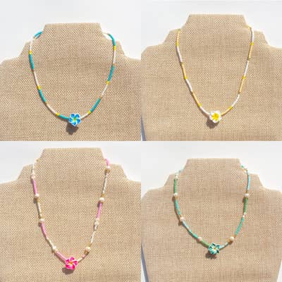 Handmade Miyuki Beaded Choker With Plumeria Frangipani Flower Pearl Beads Necklace detail 3