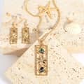 Gold Rectangle Bar With Plumeria Necklace & Natural Abalone Shell Turtle Drop Earring Jewelry Set 2