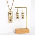 Gold Rectangle Bar With Plumeria Necklace & Natural Abalone Shell Turtle Drop Earring Jewelry Set 3