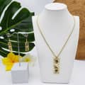 Gold Rectangle Bar With Plumeria Necklace & Natural Abalone Shell Turtle Drop Earring Jewelry Set 4