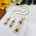 Gold Rectangle Bar With Plumeria Necklace & Natural Abalone Shell Turtle Drop Earring Jewelry Set 5