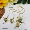 Gold Diamond Turtle Drop Earring & Natural Abalone Shell Mom and Son Turtle Statement Necklace Set 2
