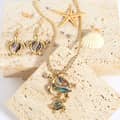 Gold Diamond Turtle Drop Earring & Natural Abalone Shell Mom and Son Turtle Statement Necklace Set 4