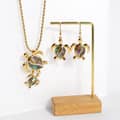 Gold Diamond Turtle Drop Earring & Natural Abalone Shell Mom and Son Turtle Statement Necklace Set 5