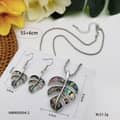 Summer Beach Gold Monstera Deliciosa Necklace & Natural Abalone Shell Turtle Drop Earring Jewelry Set 2