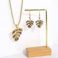 Summer Beach Gold Monstera Deliciosa Necklace & Natural Abalone Shell Turtle Drop Earring Jewelry Set 4