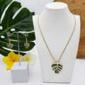 Summer Beach Gold Monstera Deliciosa Necklace & Natural Abalone Shell Turtle Drop Earring Jewelry Set 6