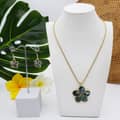 Luxury Gold Shell Drop Earring & Natural Abalone Shell Plumeria Frangipani Pendant Necklace Set 3
