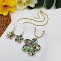 Luxury Gold Shell Drop Earring & Natural Abalone Shell Plumeria Frangipani Pendant Necklace Set 4