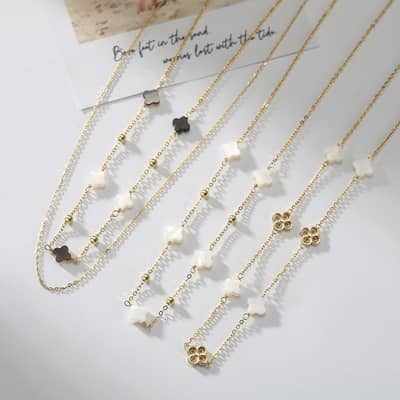 Four Leaf Clover Natural Shell Pearl Necklace, 14K Gold Plated 925 Sterling Silver detail 6