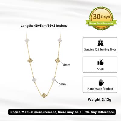 White Natural Shell Pearl Lucky Four Leaf Clover Necklace, 925 Sterling Silver & 14K Gold Plated detail 5