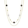 Classic Black Shell Pearl Four-leaf Clover Pendant Necklace, 925 Sterling Silver Double-layer 1