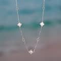 Double Sided Four Leaf Clover Pearl Chain Necklace, 14K Gold Plated 925 Sterling Silver 4
