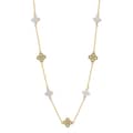 Shell Pearl Four Leaf Clover Collarbone Necklace, 14K Gold Plated 925 Silver 1