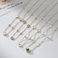 Shell Pearl Four-leaf Clover Collarbone Chain Necklace, 14K Gold Plated 925 Sterling Silver 6