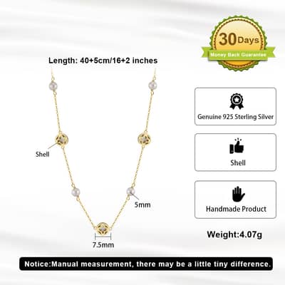 Shell Pearl Four Leaf Clover Pendant Necklace, 925 Sterling Silver detail 5