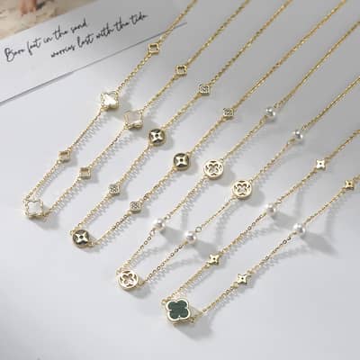 Shell Pearl Four Leaf Clover Pendant Necklace, 925 Sterling Silver detail 6