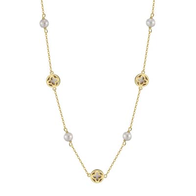 Shell Pearl Lucky Four-leaf Clover Collarbone Necklace, 925 Silver detail 1