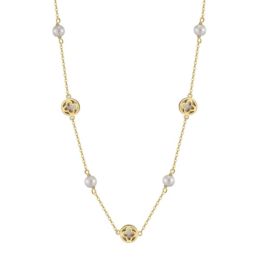 Shell Pearl Lucky Four-leaf Clover Collarbone Necklace, 925 Silver - main