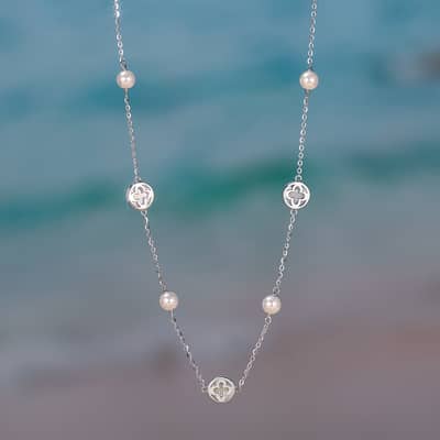 Shell Pearl Lucky Four-leaf Clover Collarbone Necklace, 925 Silver detail 6