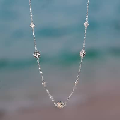 Black Shell Pearl Four Leaf Clover Collarbone Chain Necklace, 925 Sterling Silver detail 3