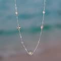 Black Shell Pearl Four Leaf Clover Collarbone Chain Necklace, 925 Sterling Silver 3