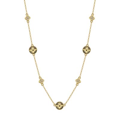 Luxury Four Leaf Clover Charm Necklace with CZ Zircon & Black Shell Pearl detail 1