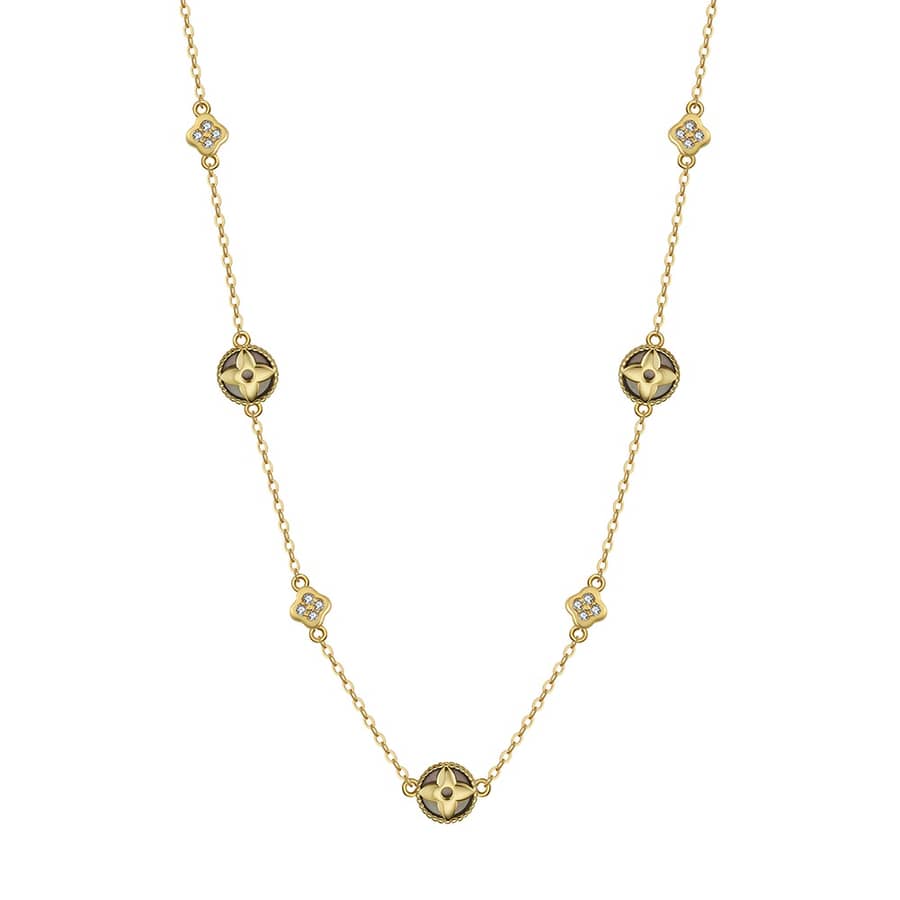 Luxury Four Leaf Clover Charm Necklace with CZ Zircon & Black Shell Pearl - main