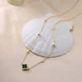 Four-leaf Clover Shell Pearl Clavicle Chain Necklace, 14K Gold Plated 925 Silver 2