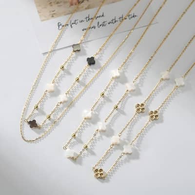 Classic Lucky Four Leaf Clover Pearl Necklace, 925 Sterling Silver