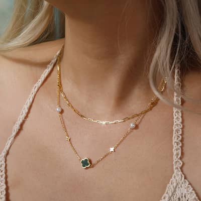 Classic Lucky Four Leaf Clover Pearl Necklace, 925 Sterling Silver detail 4