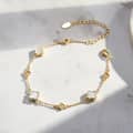 S925 Sterling Silver Shell Pearl 14K Gold Plated Lucky Four Leaf Clover Chain Bracelet 4