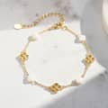 S925 Sterling Silver Shell Pearl 14K Gold Plated Lucky Four Leaf Clover Chain Bracelet 5