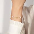 S925 Sterling Silver Shell Pearl 14K Gold Plated Lucky Four Leaf Clover Chain Bracelet 6