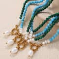 Turquoise Beaded Chain Necklace 18K Gold Plated Titanium Steel Freshwater Pearl Pendant 1