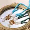 Turquoise Beaded Chain Necklace 18K Gold Plated Titanium Steel Freshwater Pearl Pendant 2
