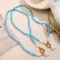 Turquoise Beaded Chain Necklace 18K Gold Plated Titanium Steel Freshwater Pearl Pendant 3