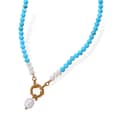 Turquoise Beaded Chain Necklace 18K Gold Plated Titanium Steel Freshwater Pearl Pendant 5