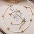 Stainless Steel Tarnish Free Pearl Bracelet Necklace Set 18K Gold Plated Ocean Series Starfish Pendant 3