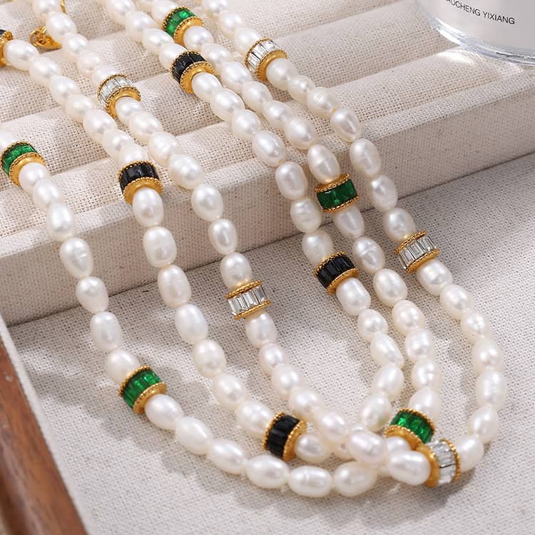 Stainless Steel 18K Gold Plated Pearl Necklace Bracelet Set Freshwater Pearl Choker - main