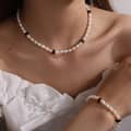 Stainless Steel 18K Gold Plated Pearl Necklace Bracelet Set Freshwater Pearl Choker 4