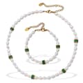Stainless Steel 18K Gold Plated Pearl Necklace Bracelet Set Freshwater Pearl Choker 5