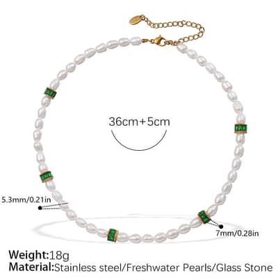 Stainless Steel 18K Gold Plated Pearl Necklace Bracelet Set Freshwater Pearl Choker detail 6