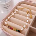 Colorful Rectangle Zircon Stainless Steel Adjustable Freshwater Pearl Bracelet 2